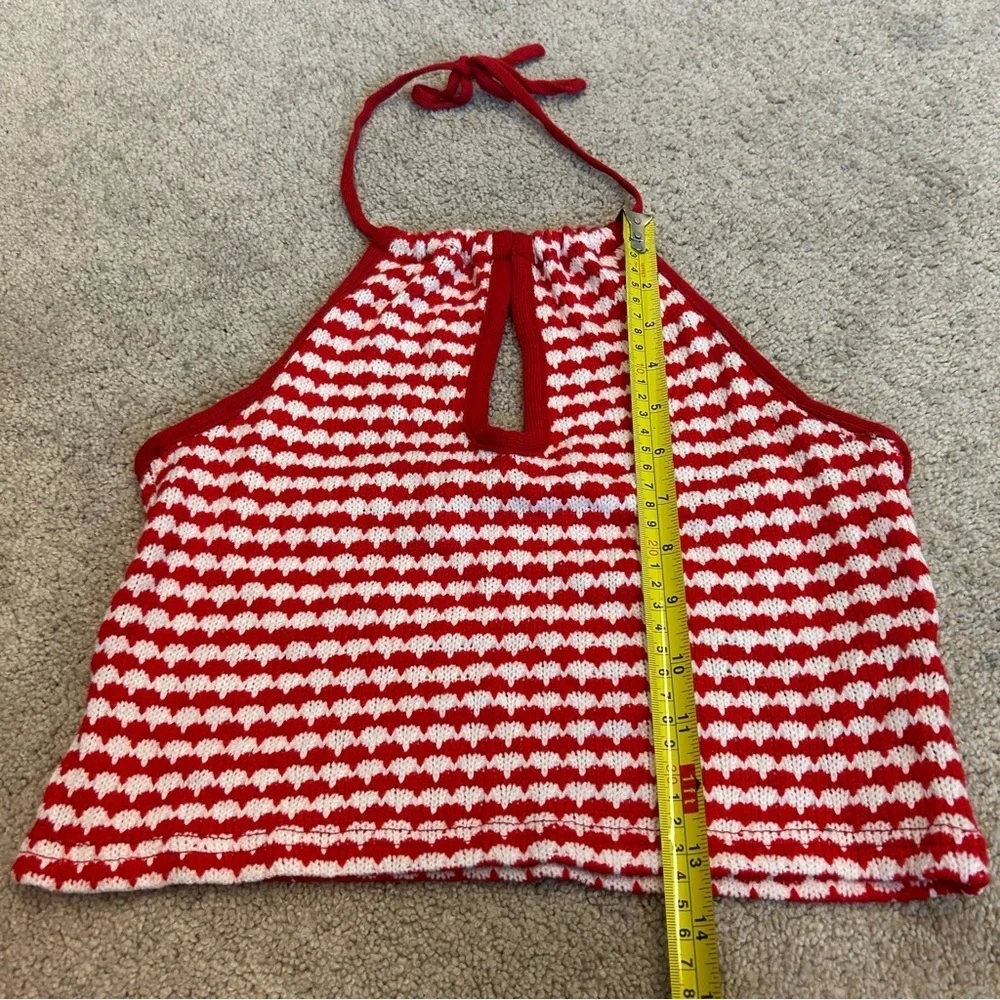 Zara red white printed knit halter crop top Sz M NWT - Picture 10 of 10